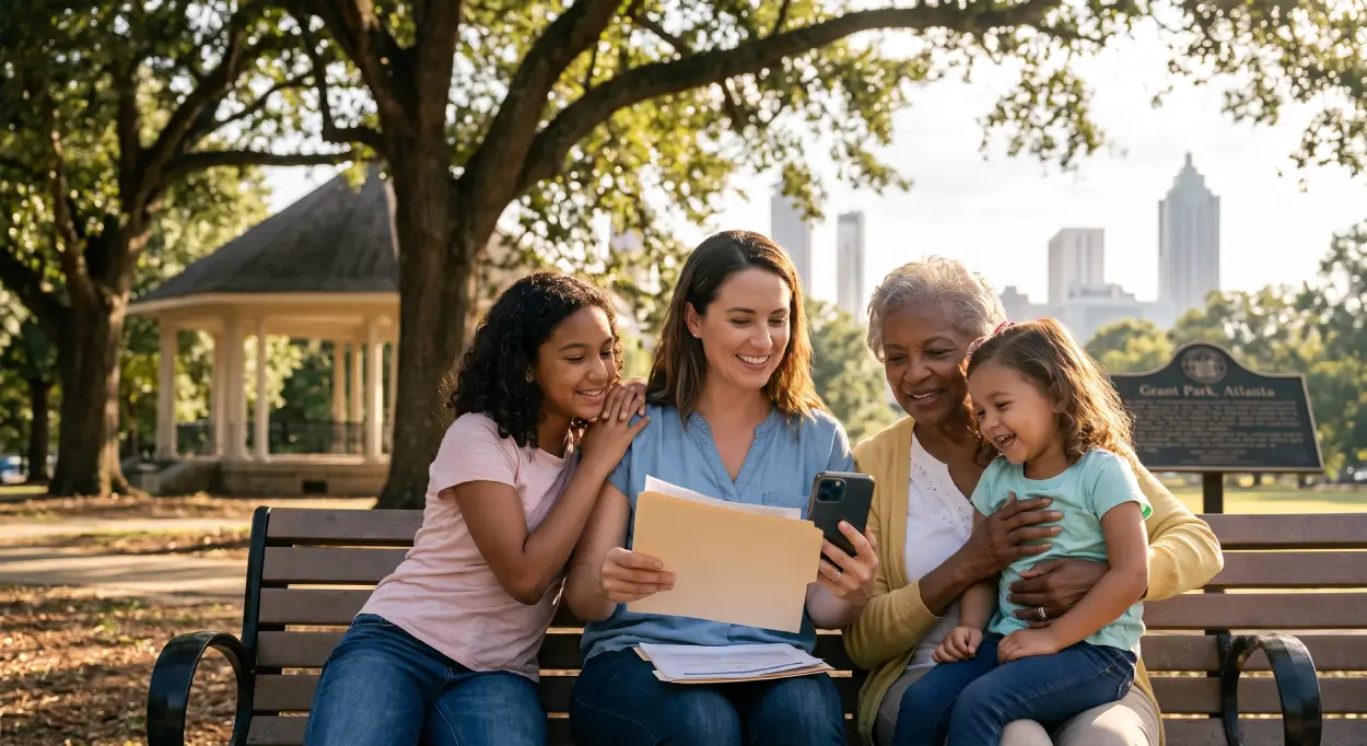A probate lawyer showing a positive results to a family.webp